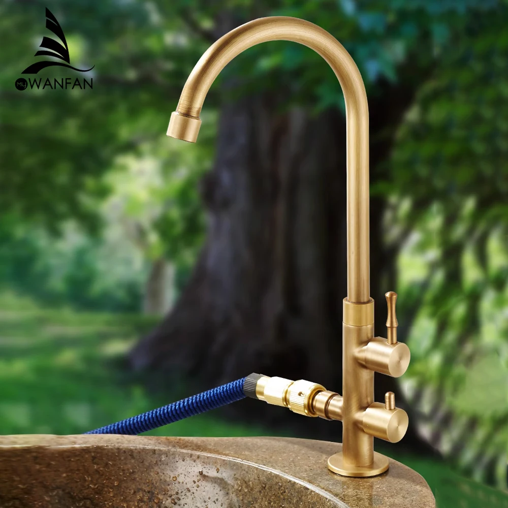 

Antique Brass Finish Single Hole Outdoor Deck-Mounted Cold Water Faucet with 360-Degree Swivel for Patio, Courtyard etd. 877110