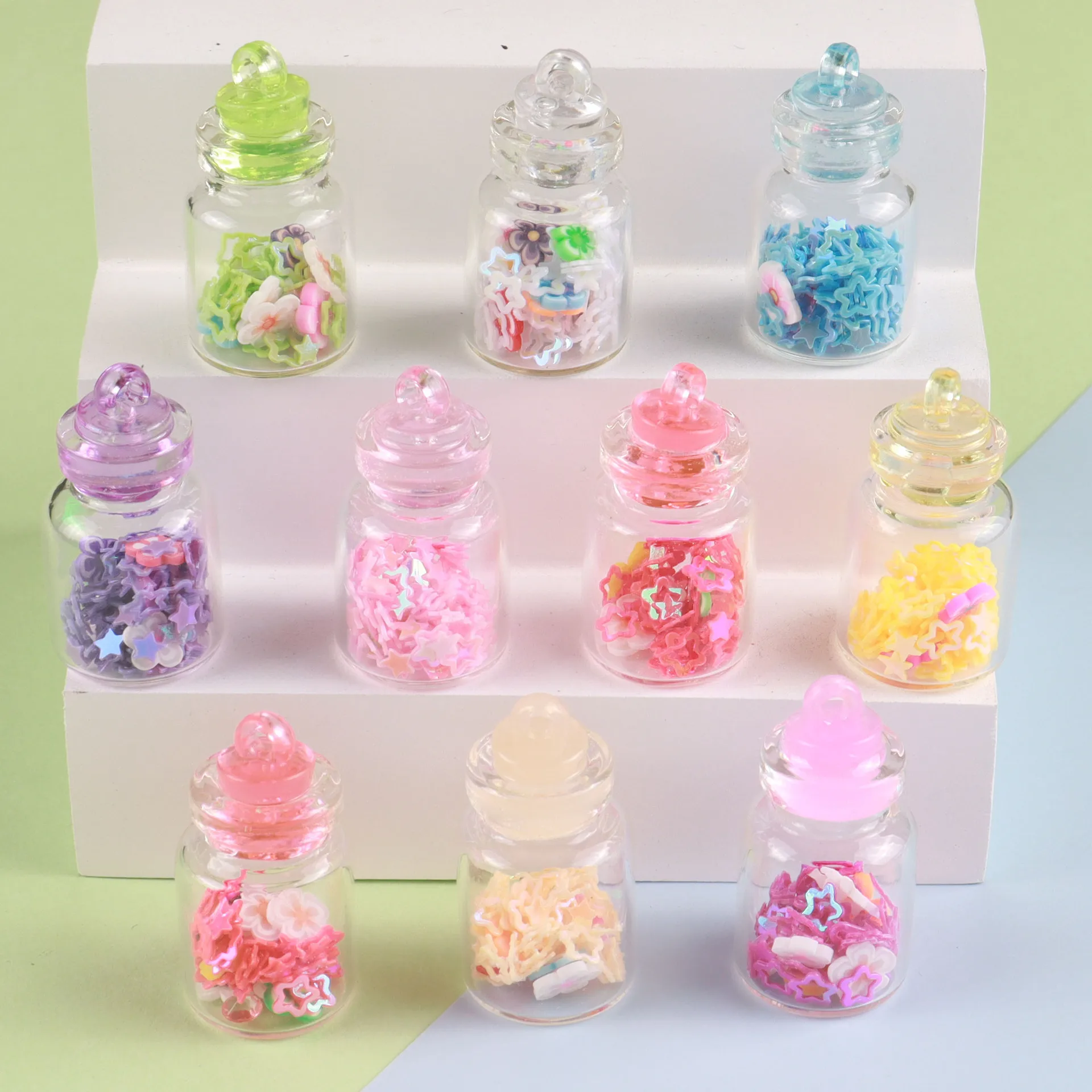 

10Pcs Transparent Glass Star Message Bottle Handmade DIY Parking Tag Keychain Bag Pendant Miniature Landscape Decoration Ornamen