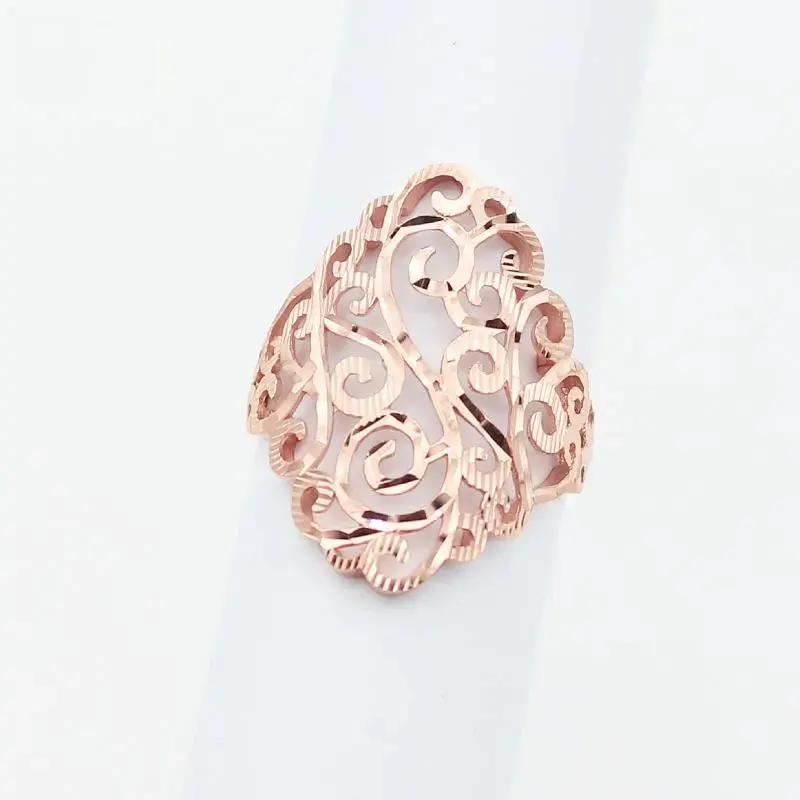 

585 purple gold 14 rose gold hollow flower-shaped rings for women wide version design exquisite sparkling party jewelry gift