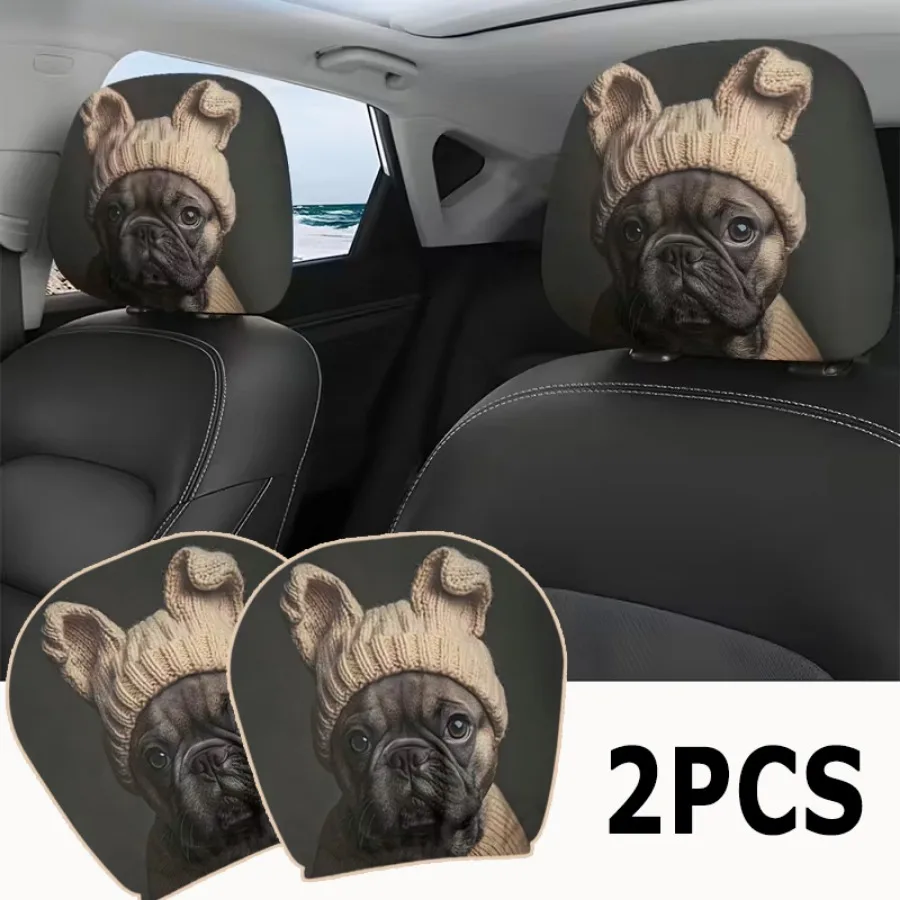 

Funny Dog with Hat Headrest Cover, Double Sided Fashion Pet Design, Cozy Auto Decor & Seat Protector Pet Lover's Gift!