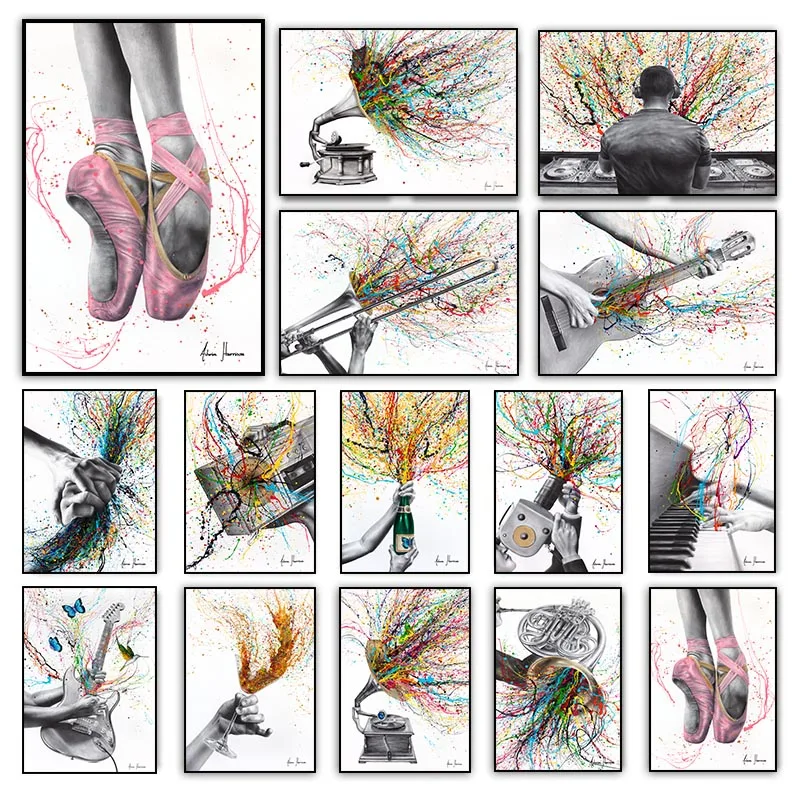 Colorful Art Prints Canvas Painting Never Let Go Piano Ballet Dancer Posters Wall Art Boombox Beats Pictures For Room Home Decor