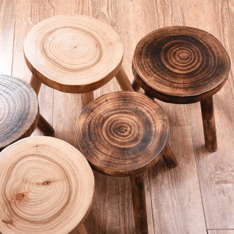 

Original Ecological Rural Retro Stools Round Stool Solid Wooden Footrest Simple Flower Rack Mobile Furniture Home Decoration