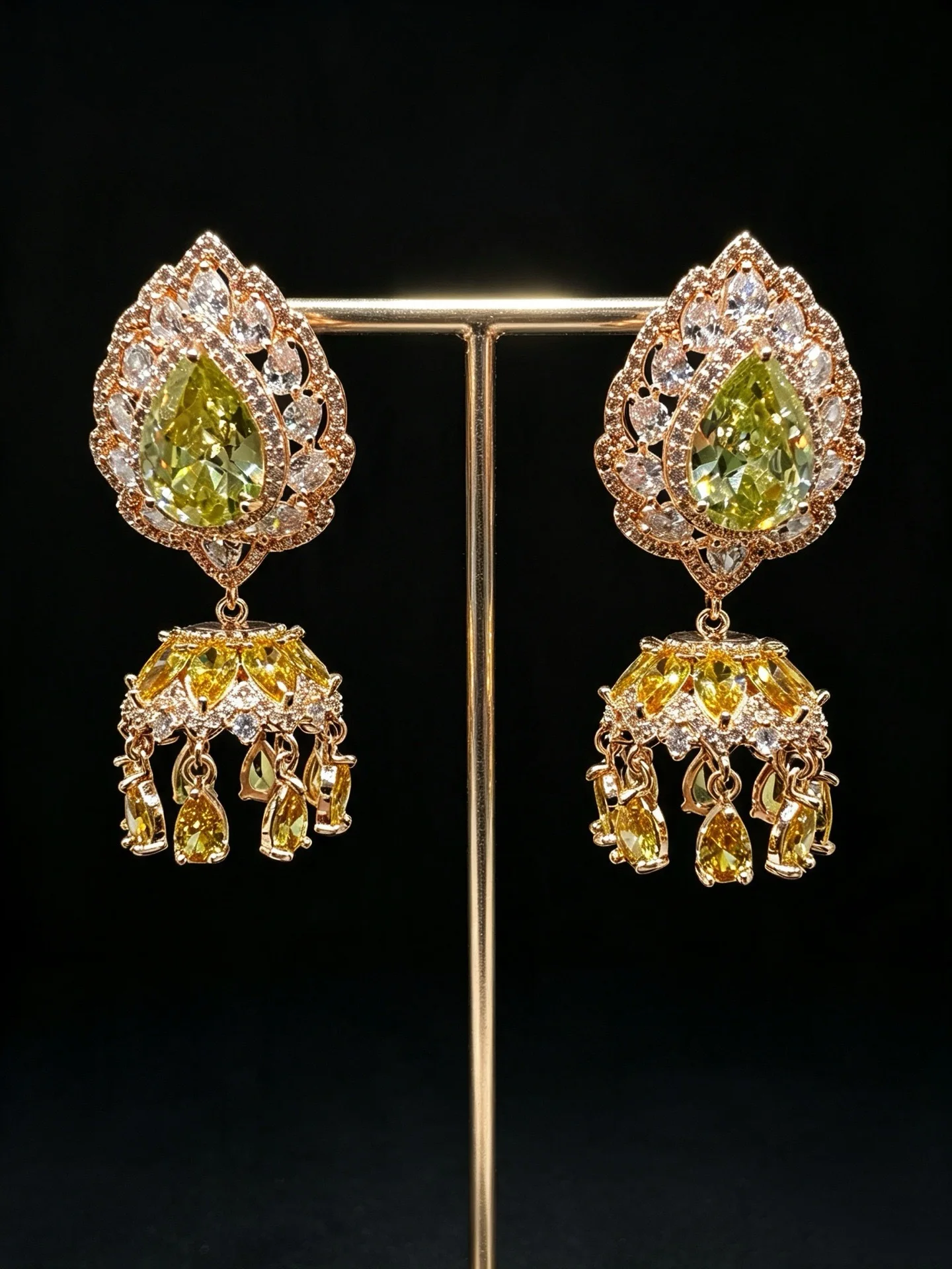 Elegant Bell Wind Chime Drop Earrings Micro Paved Colorful Zircon Inlaid Women Ear Jewelry Party Daily Fashion Accessories Gift