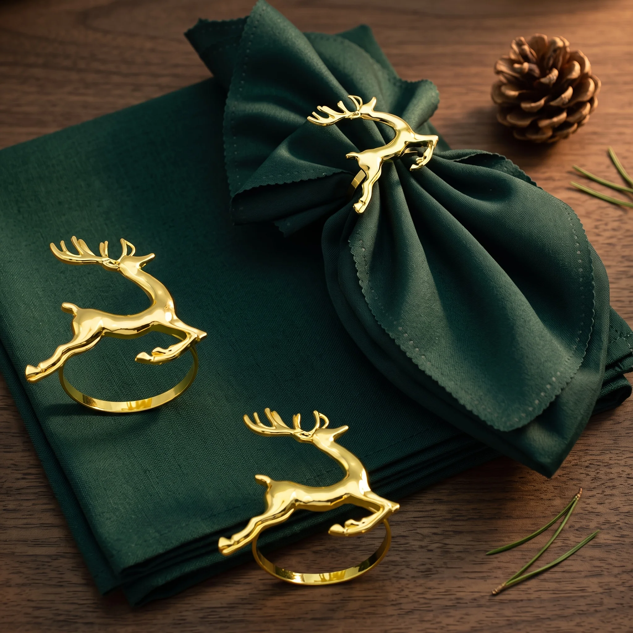 6pcs Exquisite Table Decorations, Golden Deer Christmas Napkin Rings