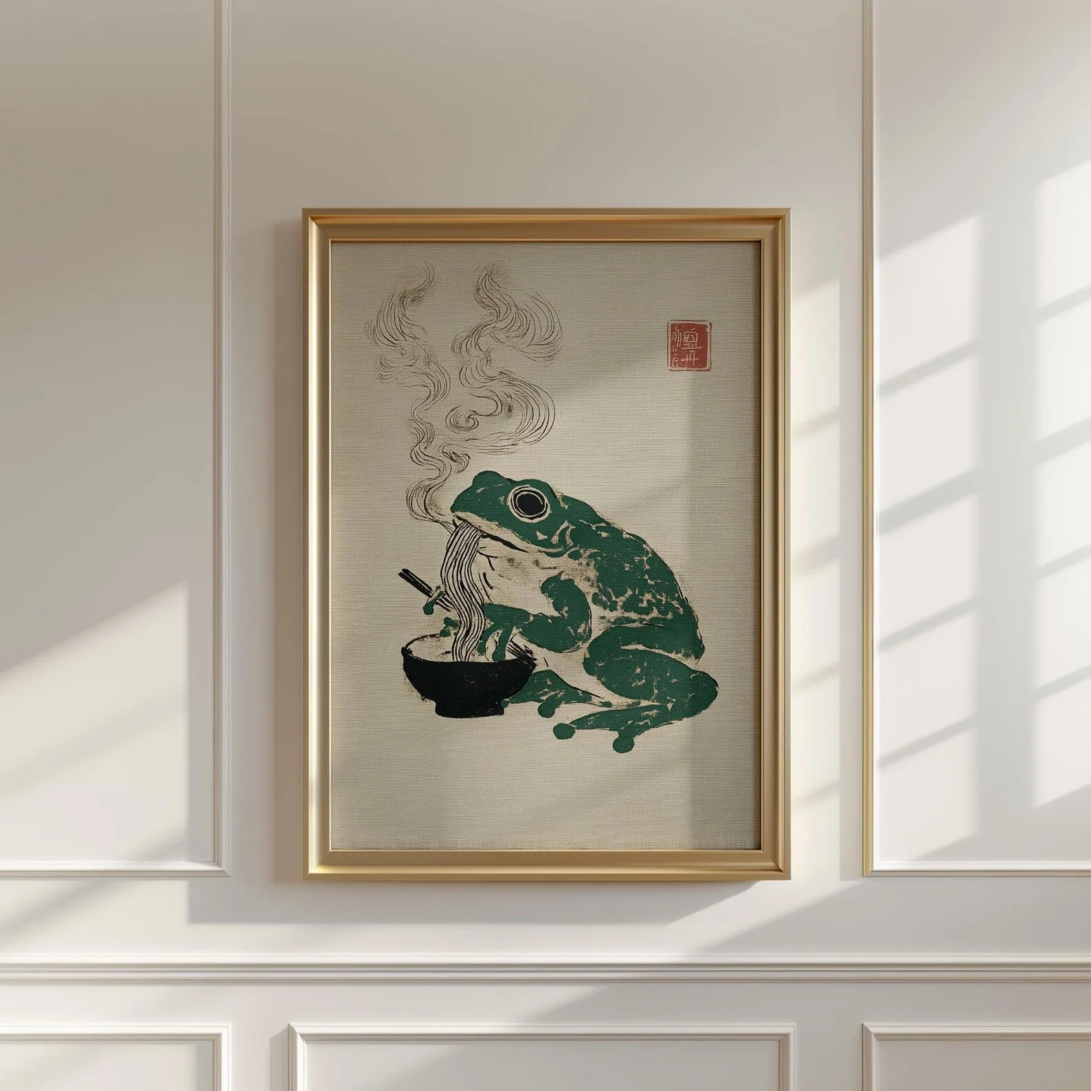 طباعة رامين لتناول الطعام على شكل ضفدع، رسم توضيحي على شكل كتلة خشبية يابانية