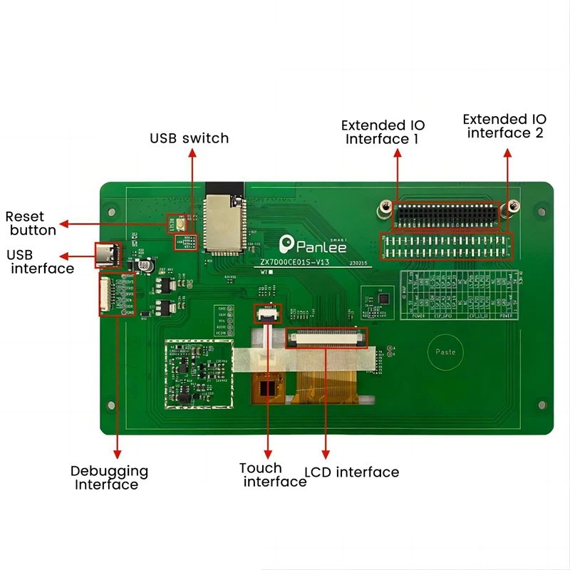 Pantalla táctil serie de 7 pulgadas, placa de desarrollo de ESP32-S3, compatible con WIFI/Bluetooth, resolución de 800X480, pantalla táctil capacitiva