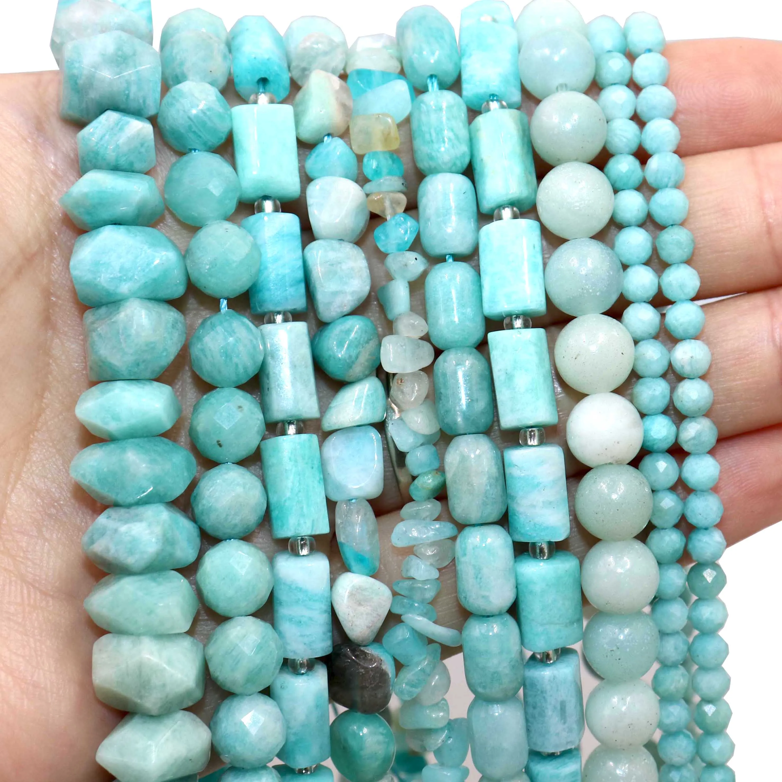 Natural Amazonite Stone Beads Round Faceted Rondelle Square Irregular Shape For Jewelry Making Diy Bracelet Accessories