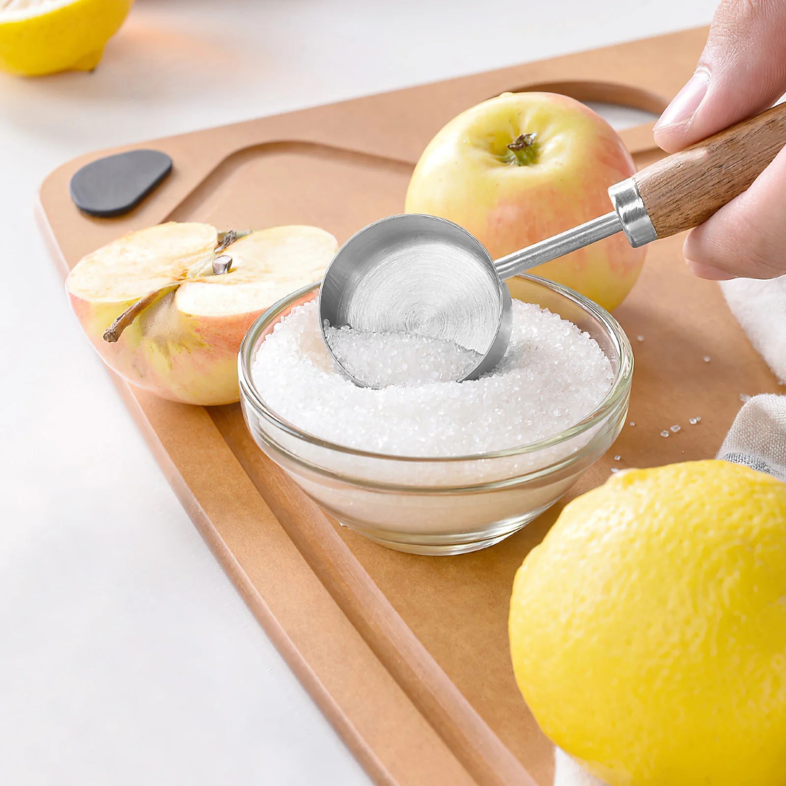 

Mini Spoon Measuring Cup Wooden Handle Stainless Steel Kitchen Baking Coffee Powder Milk Powder Spoon Practical Scoop