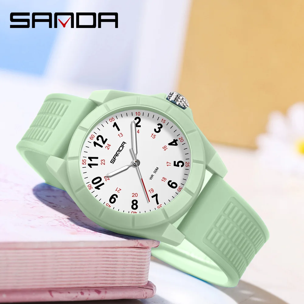 SANDA 6232 Top Brand Nurse Quartz Simple Fashionable With Night Light Waterproof Silicone Strap Student Wrist Watches For Women