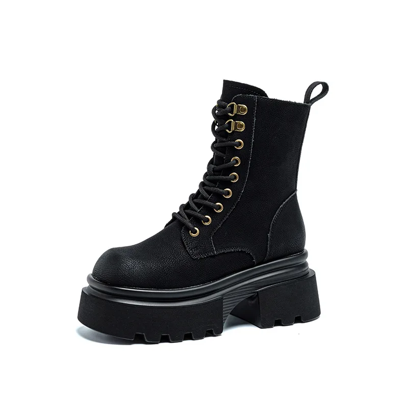 

Women's Fashion Boots Retro Leather Ankle Boots Women Luxury Soft Sole Short Boots New Platform Non-slip Round Toe Booties