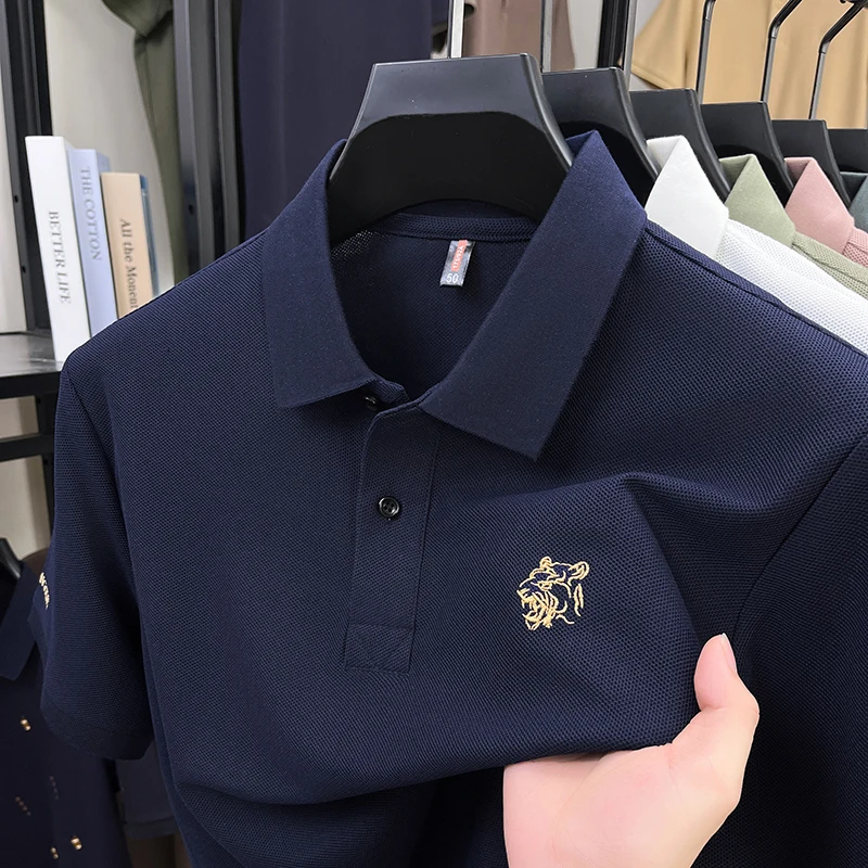 

High End Luxury Men's Polo Shirt Lapel Short Sleeve T-Shirt Summer New Exquisite Tiger Embroid Fashion Business Casual Men'swear
