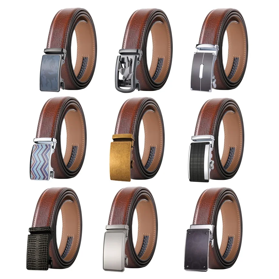 

Plyesxale Mens High Quality Genuine Leather Belt Automatic Buckle Men Belt Popular Business Luxury Mens Belts 3.5cm Width G896