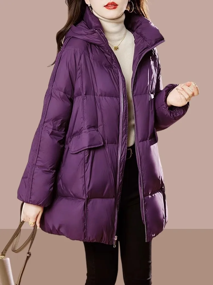 

Женская зимняя хлопковая куртка-пальто средней длины, теплая, новая коллекция 2025, модная, для повседневной носки, свободного кроя, с капюшоном, на молнии