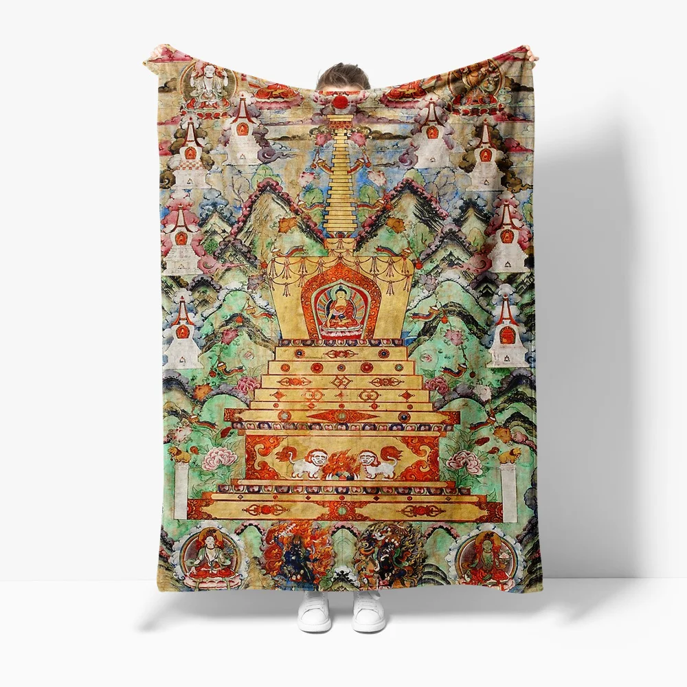 Manta decorativa con diseño de paisaje de templo asiático, manta para sofá cama con patrón Floral, manta para sala de estar