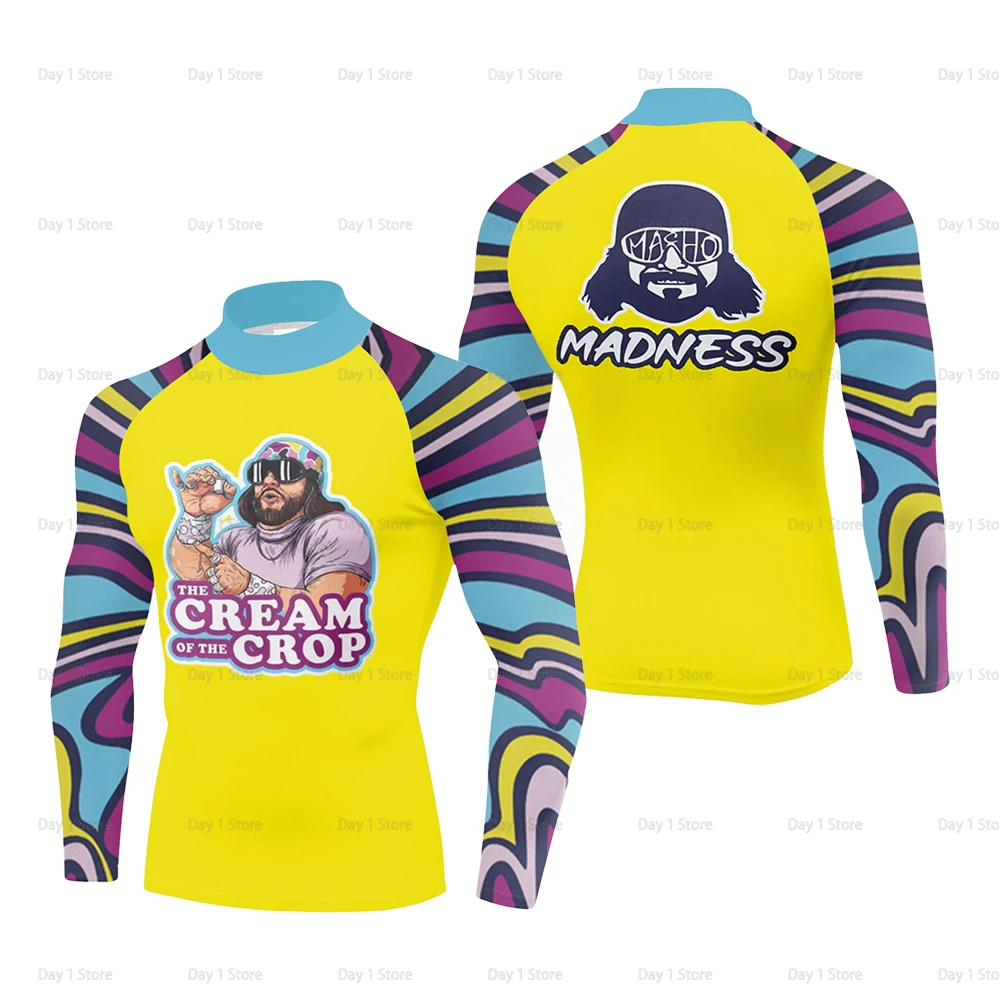 الرجال مفتول العضلات راندي سافاج كم طويل تي شيرت الياقة المدورة سريعة الجافة ضغط اللياقة البدنية ضيق الجري رداء علوي غير رسمي جديد الخريف #1