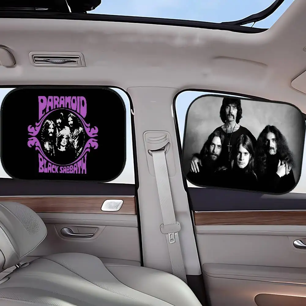 

B-Black Anime S-Sabbath Band Car Sun Shade UV Electrostatic Adsorption Car Window Sunshade Universal Auto Outdoor Sunscreen