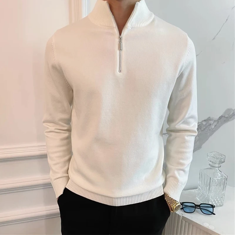 

2024 Autumn Men's Casual Sweater Tops Winter Long Sleeved Zipper Jumper Men Clothing Fashion Solid Stand Collar Knitted T-shirt