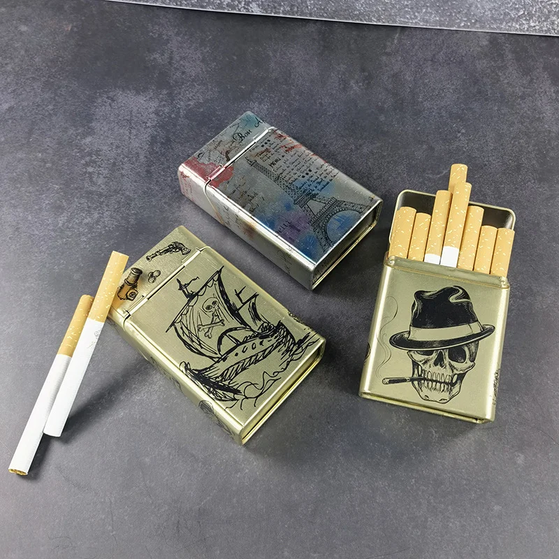 Creative Metal Cigarette Box Iron Cigar Cigarette Tobacco Case Holder Pocket for 20 Cigarettes Smoking Accessories for Men\'s