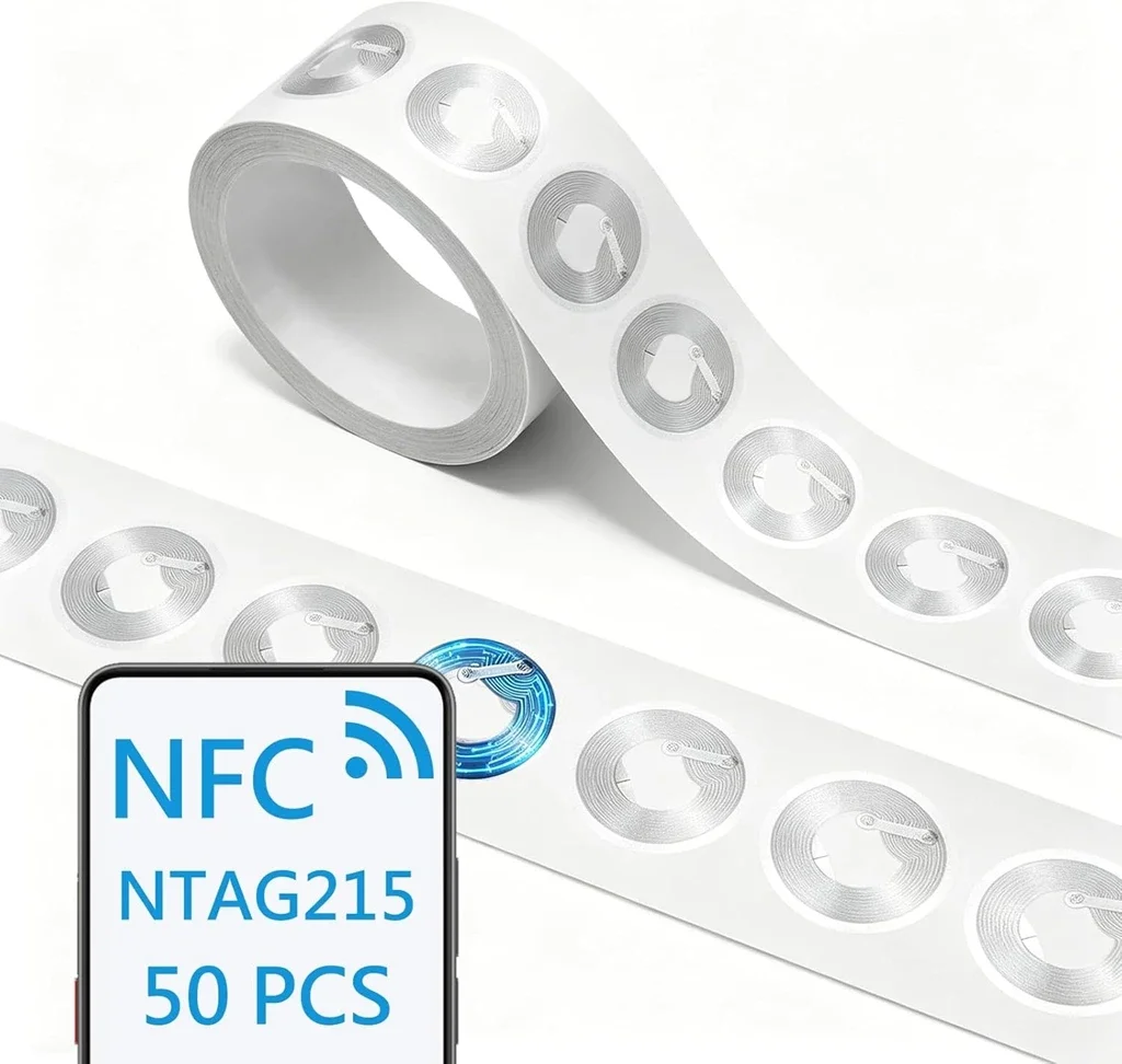 13.56MHz NTAG215 NFC Tag Stickers ISO14443A Self Adhesive RFID Labels Compatible All NFC Enabled Phones Rewritable NFC Sticker