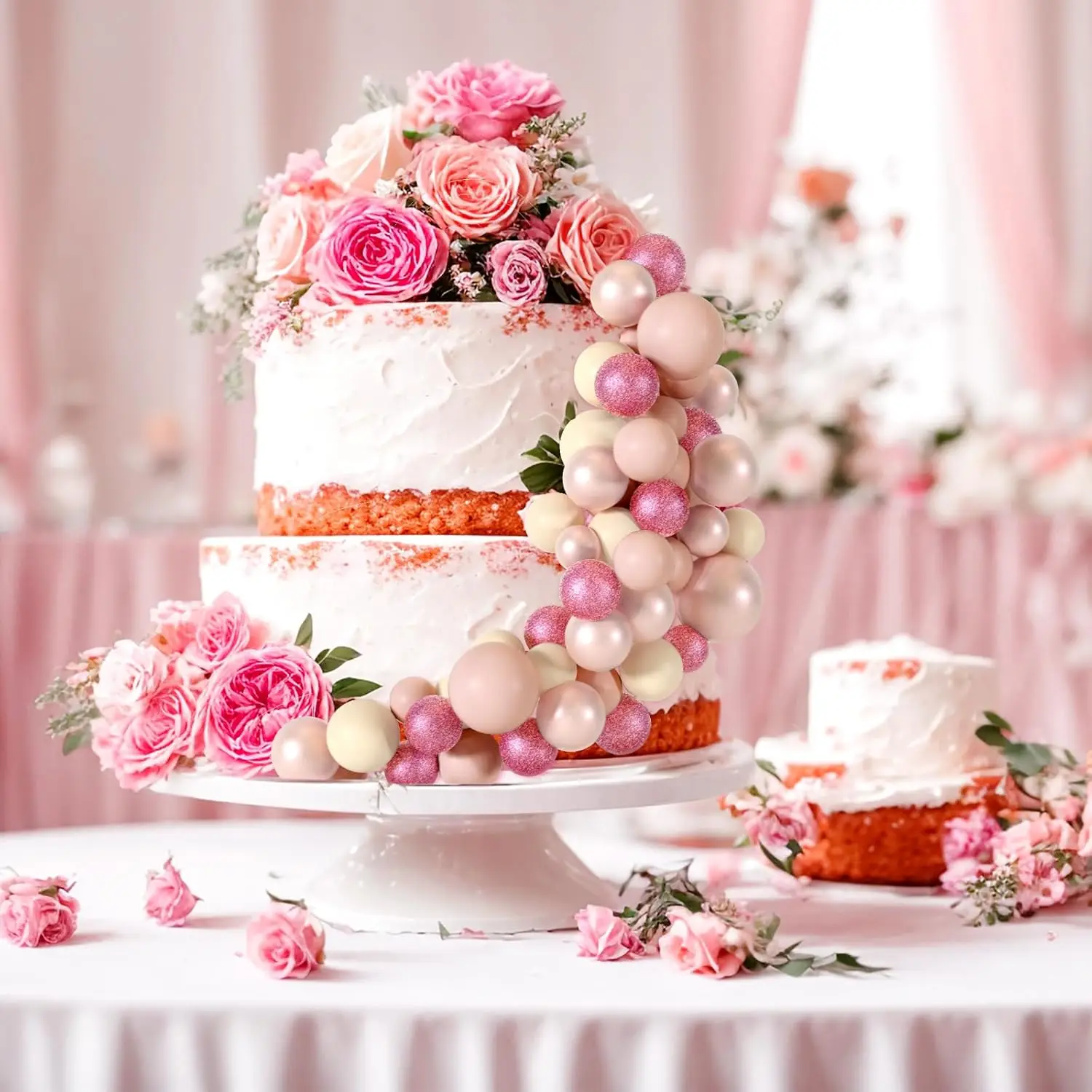 48pcs Pink Cake Decor Balls Cake Topper for Birthday Party Wedding Cake Decor(Glitter Pink, Rose Gold, Light Brown, Light Nude)