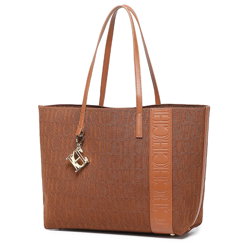 CH Fashion Women's Large Capacity Tote Bag Monogram Embossed Handbag with Metal Daily Commute Work Shoulder Bag image 2