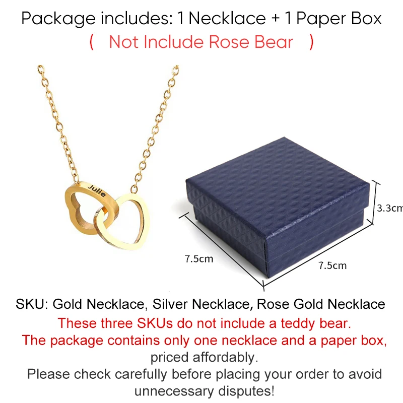 New Christmas Gift Box Blue Real Preserved Eternal Rose Rotating Teddy Bear with Engraved Name Necklace Jewelry Gift Boxes Set