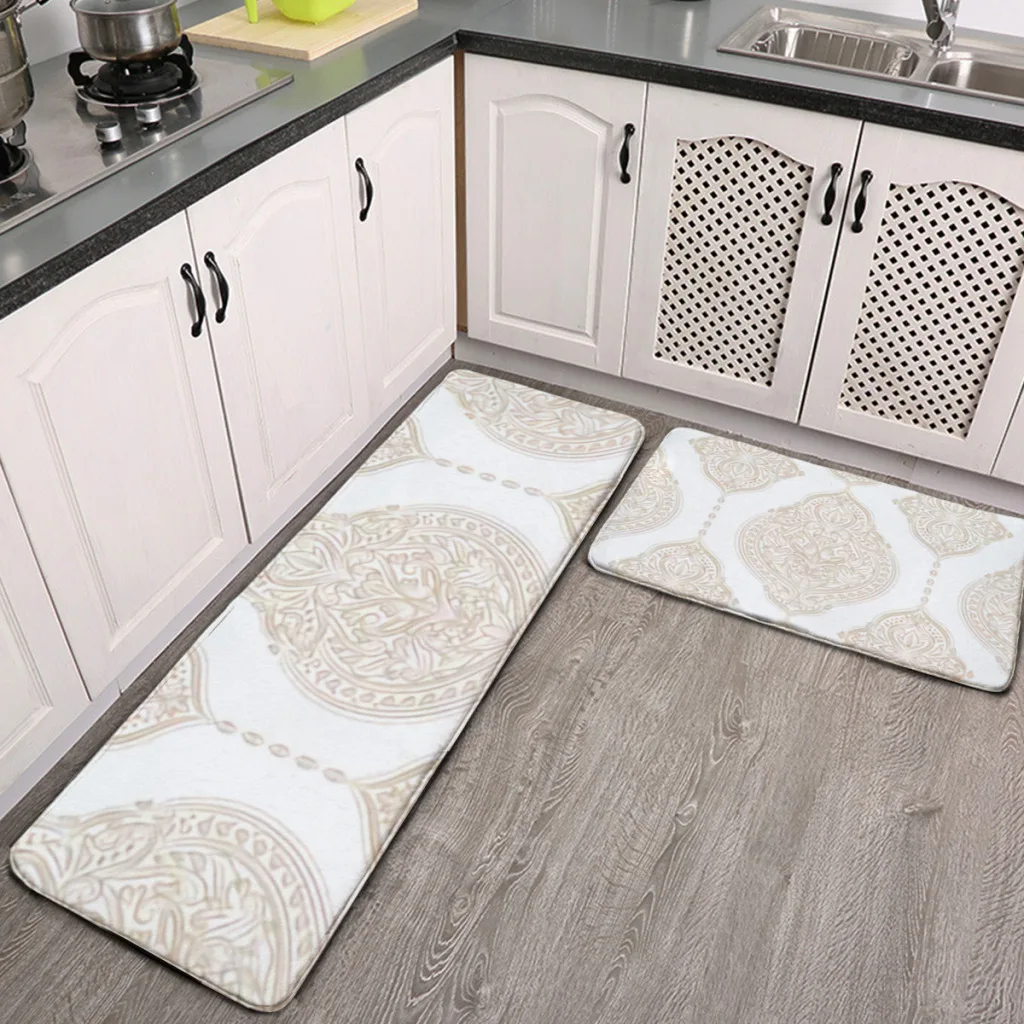 

Two Sets Kitchen Mat Foot mats gold White Ornamental Vintage Long Area Rugs Room Absorbent Foot Mats Bedroom Doormat