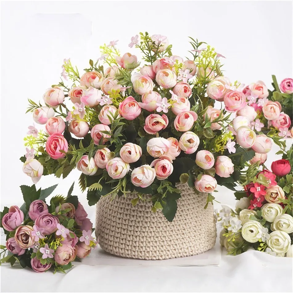 13Heads/1 Bundle Artificial Flowers Camellia Rose Floret Outdoor Garden Party Wedding Fall Decorations  Furnishing Fake Flower