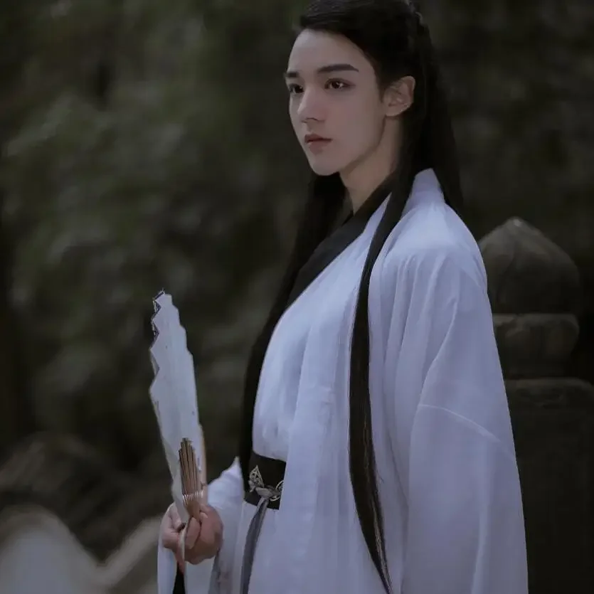 Hanfu 고대 중국 전통 코스튬 원피스, 크로스 칼라, 허리 길이 인쇄 코스튬 남성용