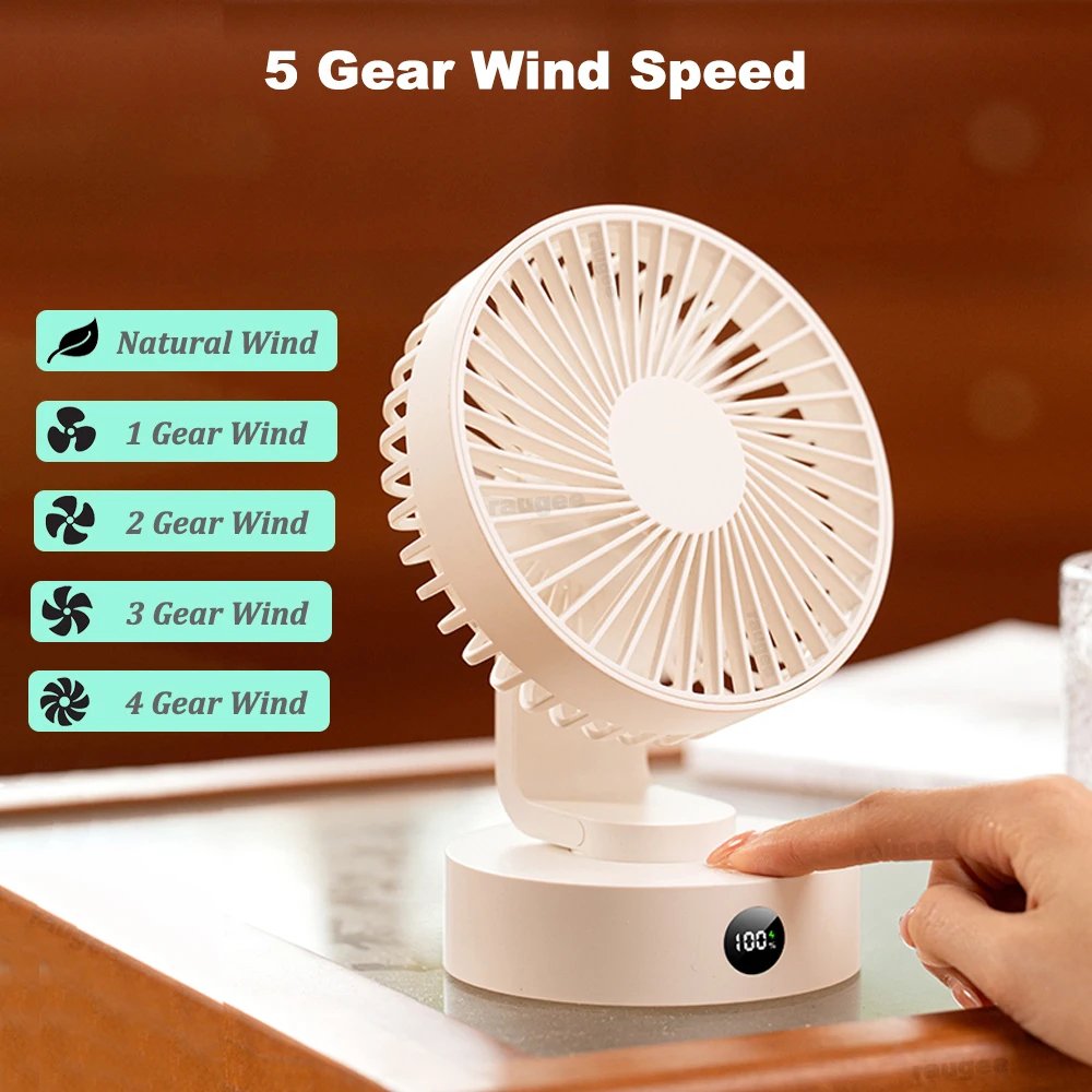 Desk Fan Portable Wireless Desktop Fan USB Rechargeable Table Fan Adjustable Angle Strong Small Electric Fan for Home 5 Speeds