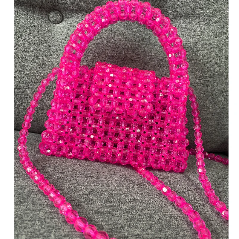 Bolso de mano con cadena larga para mujer, bolsa tejida a mano con cuentas verdes, diseño único, Asa superior, para fiesta