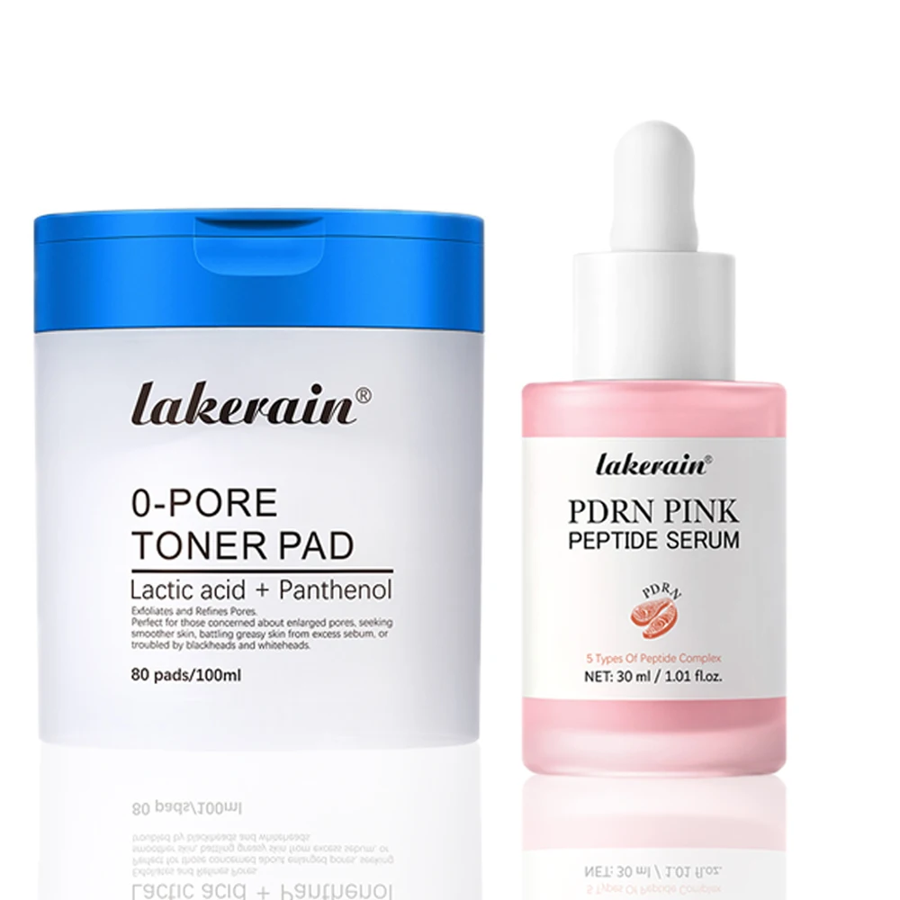 Lakerain Set de 2 Productos para el Cuidado de la Piel: Tónico Facial 0-Pore y Suero Iluminador con Péptidos de Salmón y ADN, Crema Hidratante con Manteca de Karité Pura para el Cuidado de los Poros
