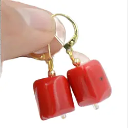 S1768 10x16mm cylindricality red coral DANGLE EARRING