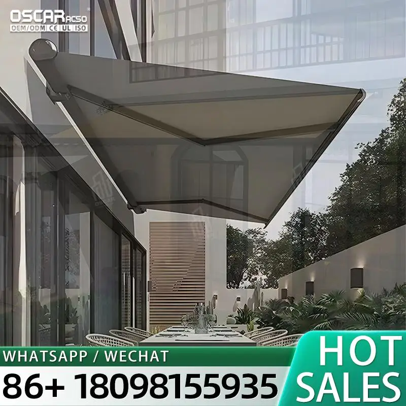 Electric Aluminum Awnings Arm With LED Light Sun Protection Fabric Waterproof Motorized Outdoor Awnings for Patio Terrace Balcon