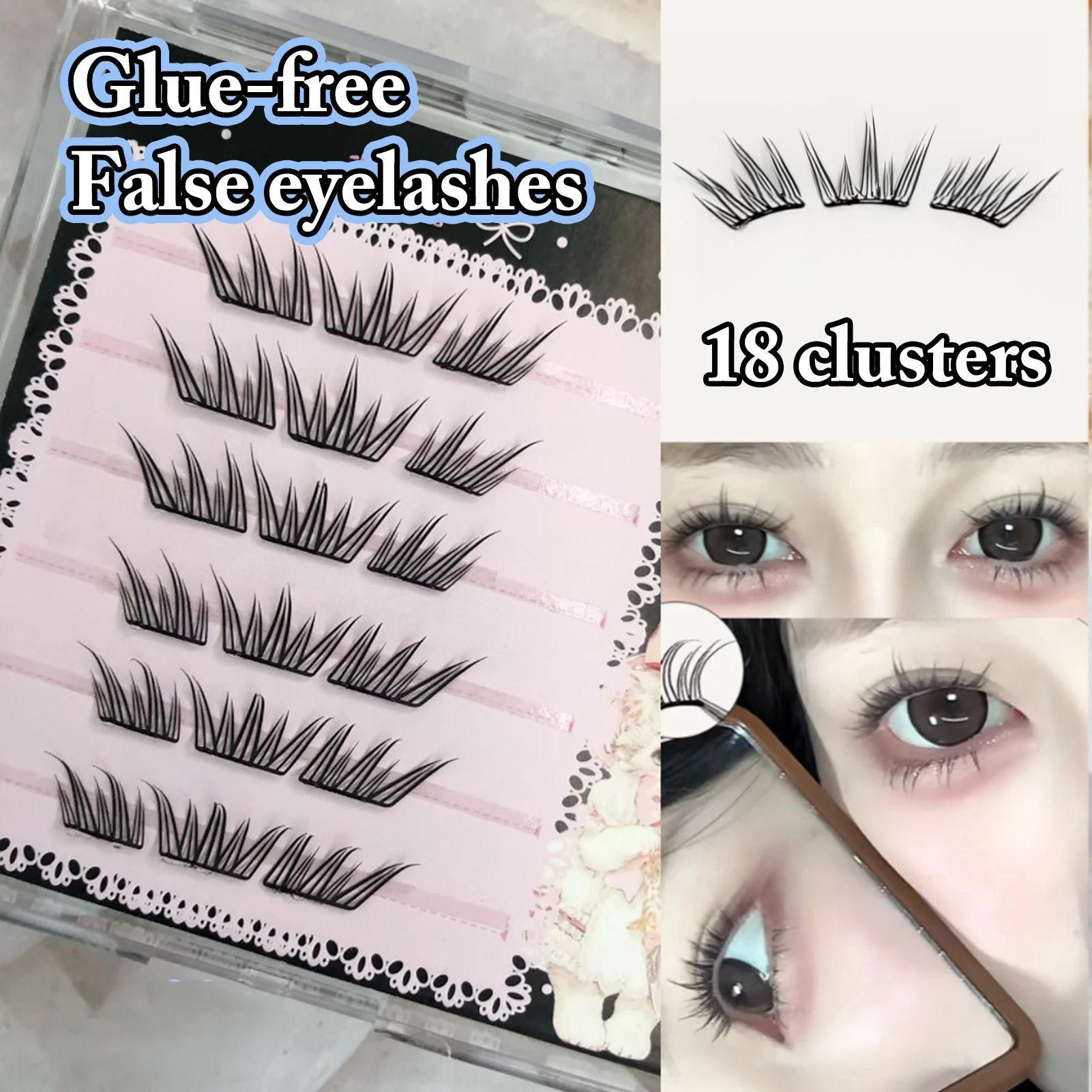 Lacrime blu Curling Ciglia finte Cluster di ciglia naturali sottili Estensione ciglia senza colla per profici principianti amichevoli