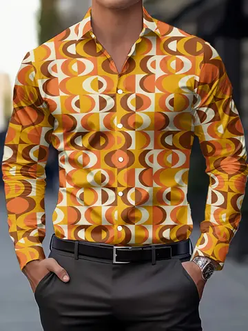 Camisa de fiesta disco de los años 70 para fiestas temáticas de los años 70 - Blusa retro vintage formal e informal con botones y degradado, lavable a máquina