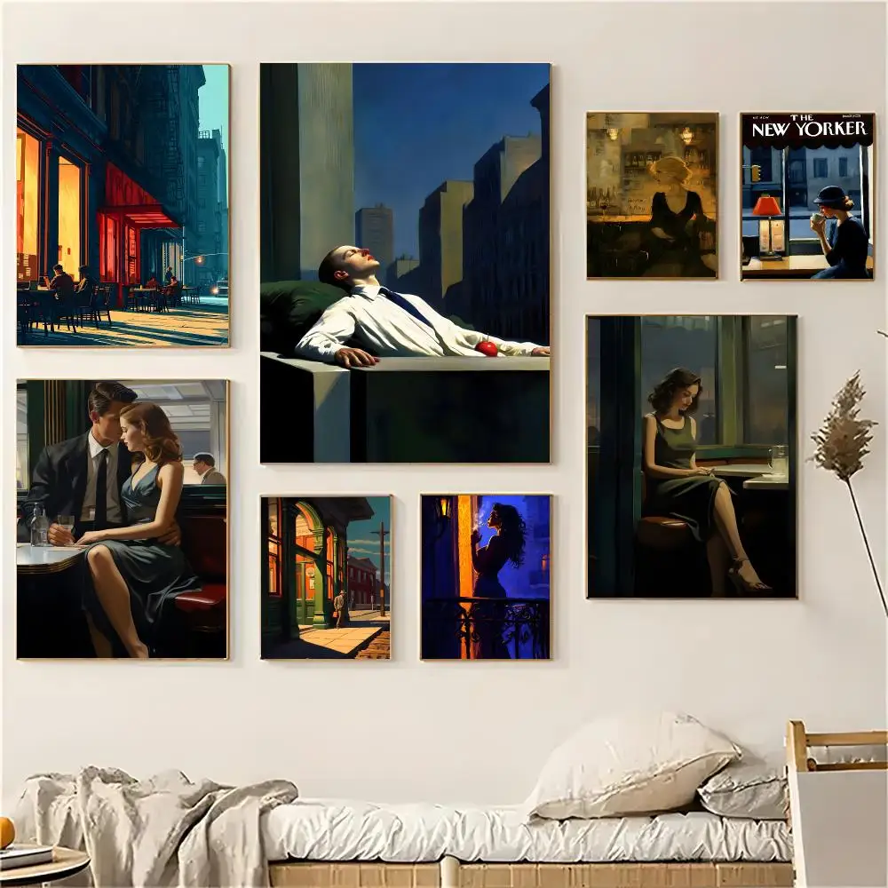 Edward Hopper City Poster Self-adhesive Decal Living Room Bedroom Party Bar Decor Moisture-proof Fade-resistant