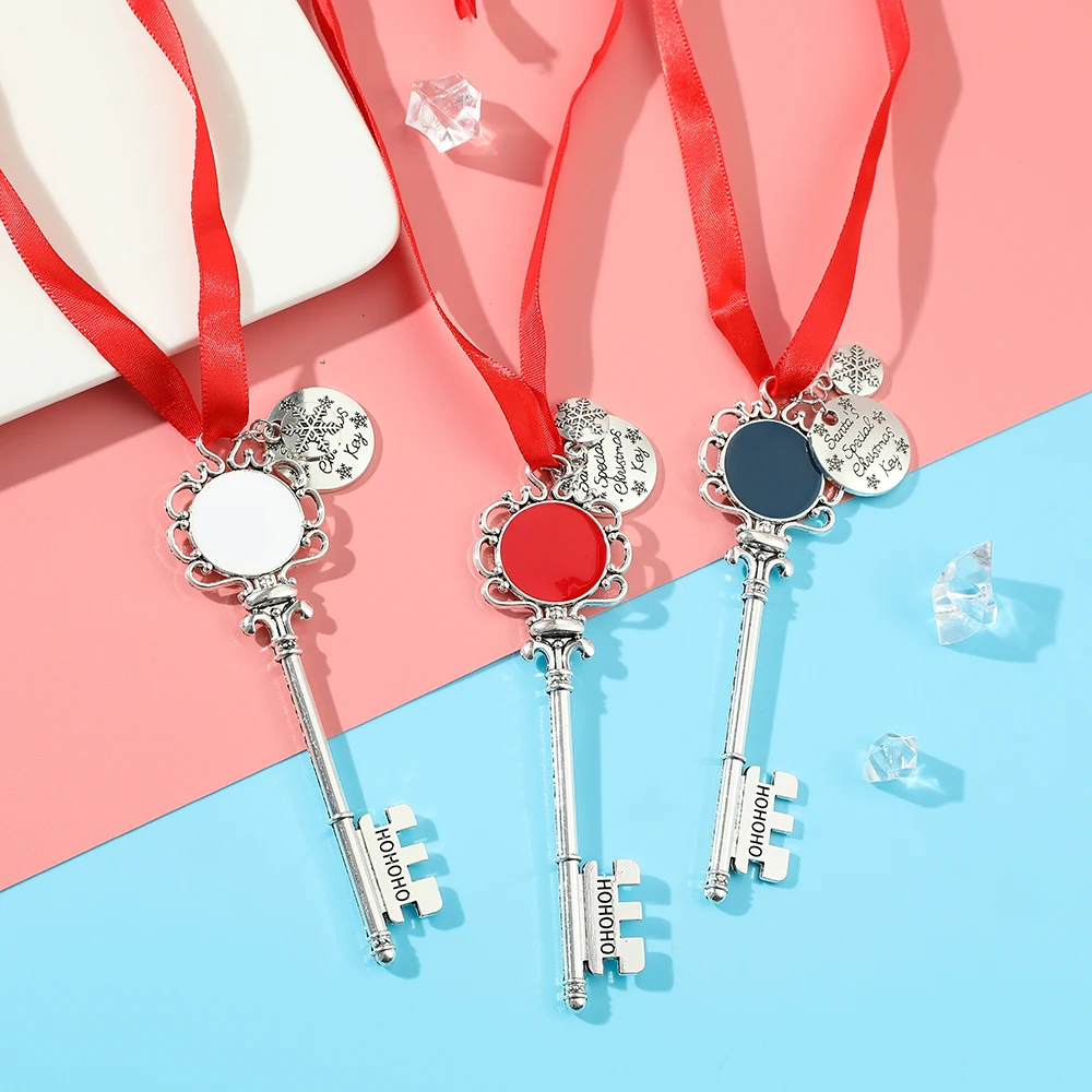 Snowflake Ribbon Magic Key Metal Necklace Ornament Bow Accessories for Christmas Personality Decoration