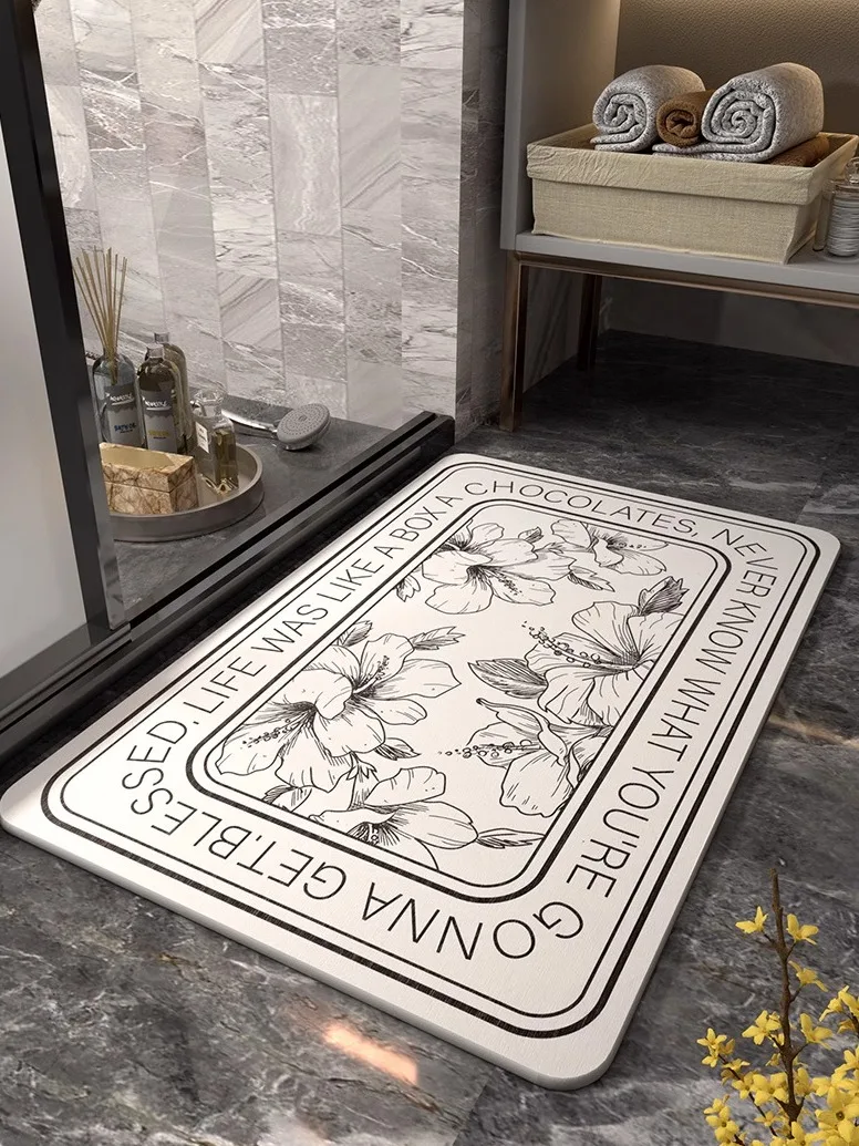 

Absorbent Quick-Dry Bathroom Mat Hard Silicon Dendroid Entrance Anti-Slip Toilet Door Carpet Rectangular Home Use Rug