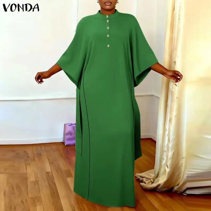 

Vintage VONDA Plus Size 5XL Women Long Maxi Dresses Sexy Three Quarter Sleeve Casual Party Sundress Fashion Oversized Long Robe