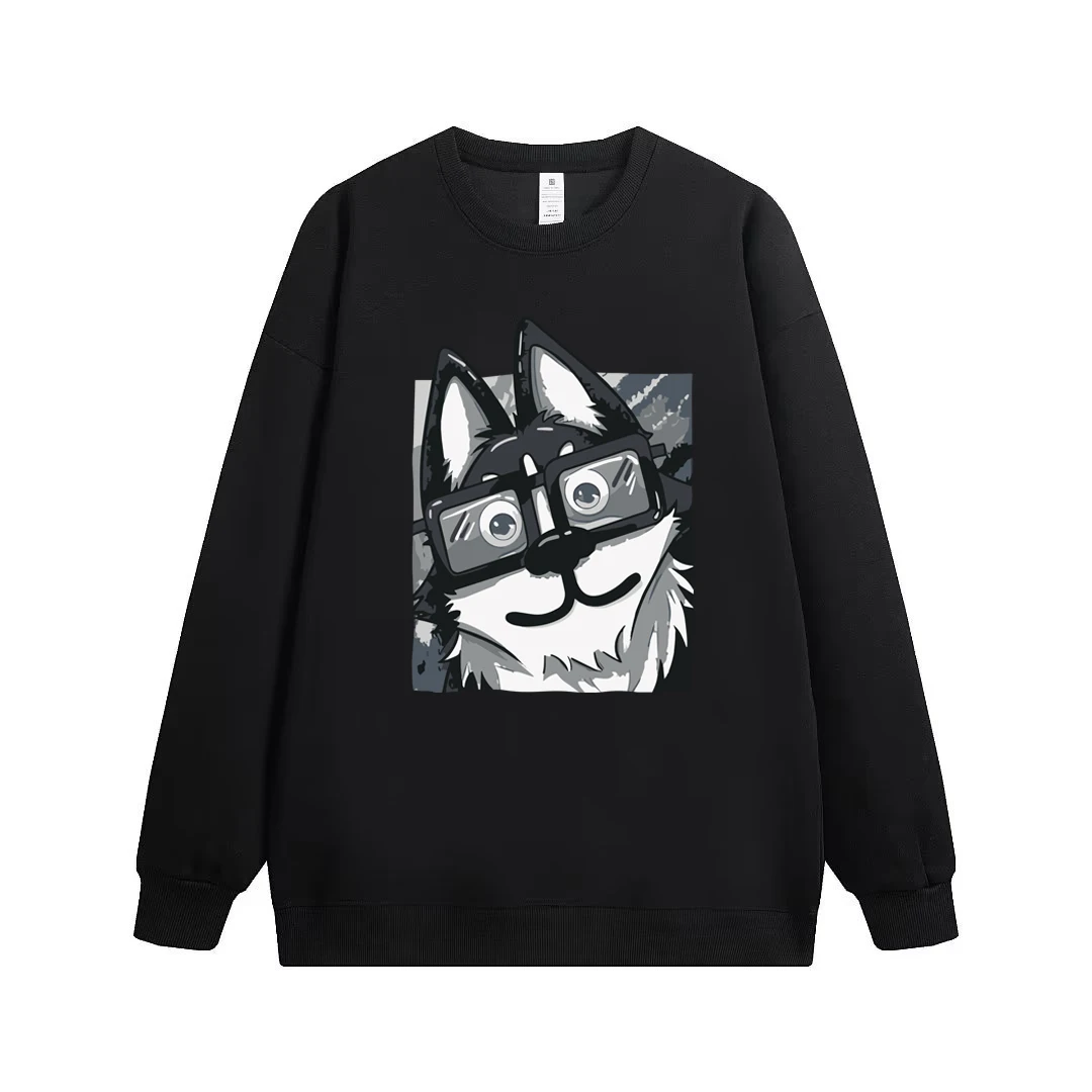 Winter Cotton Men's Sweatshirt Cartoon Dog Printed Long Sleeved T-shirt Japan Harajuku High Street High Quality Men's Clothing