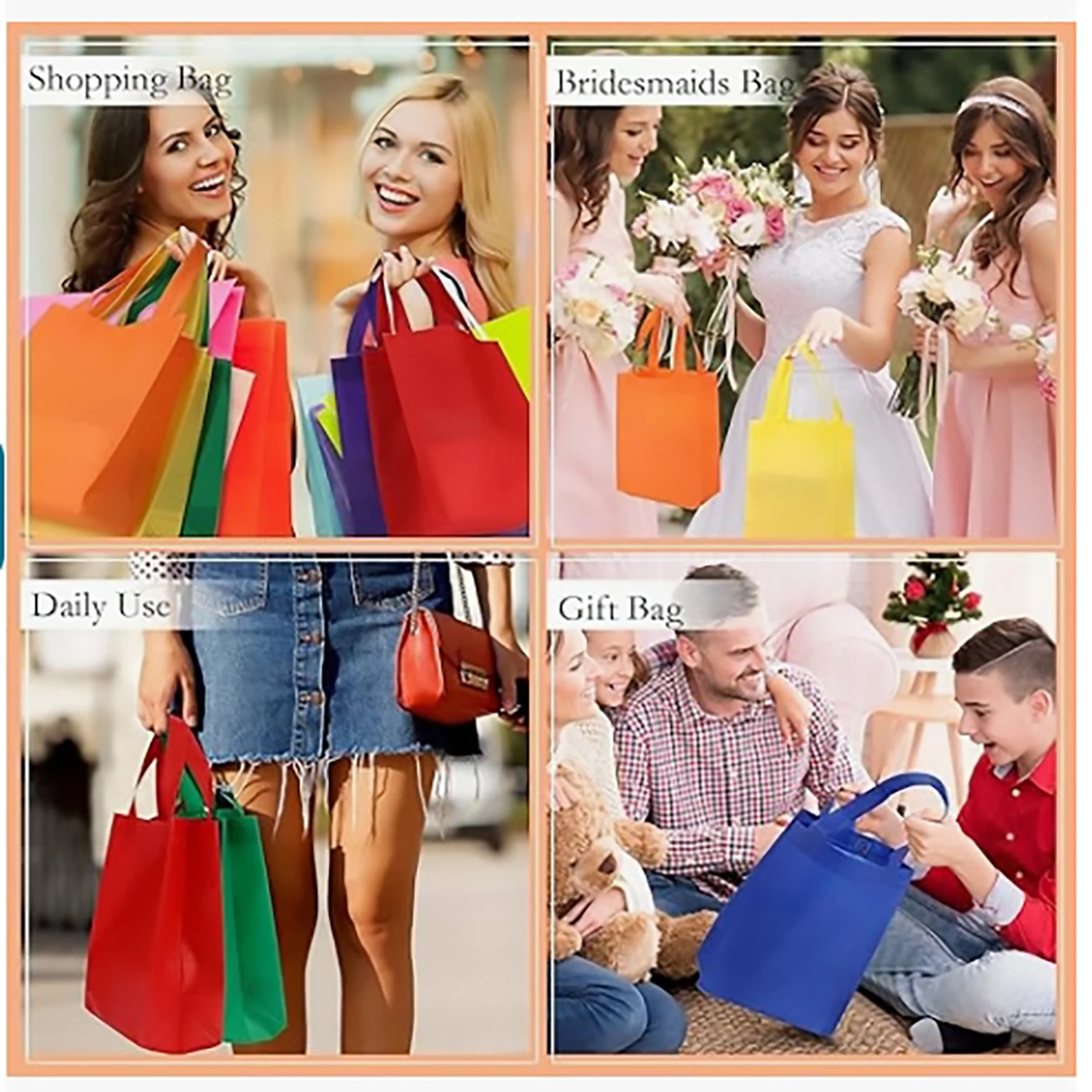 Portable Non-woven Shopping Bag Solid Color Large Capacity Gift Bag Foldable Travel Storage Environmentally Friendly Bag Handbag