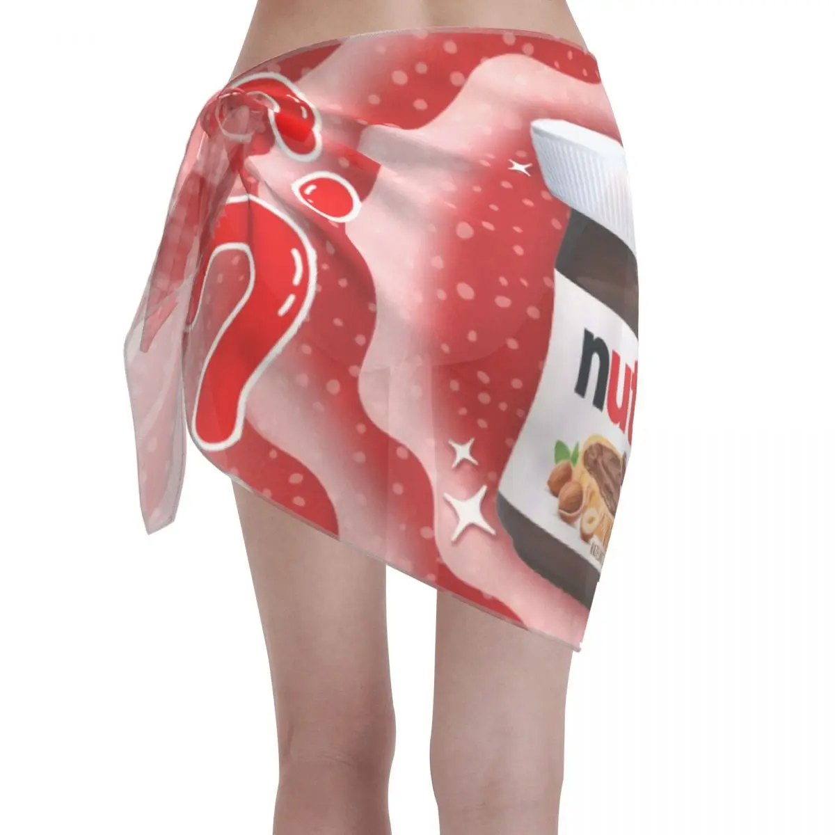 Custom N-Nutellasอร่อยสั้นSarongsชุดว่ายน้ําพิมพ์ซอสช็อกโกแลตแฟชั่นบิกินี่ห่อSheer Sarong Beach Wrap