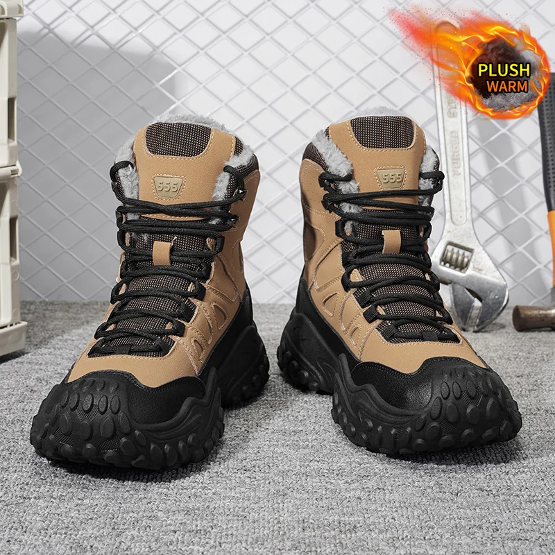 Autumn and Winter Men's Fleece-Lined Warm Outdoor Sports Snow Boots, Comfortable and Skin-Friendly Lining, Stress-Free for Outdoor Activities, Christmas Gift, Halloween Gift, Birthday Gift