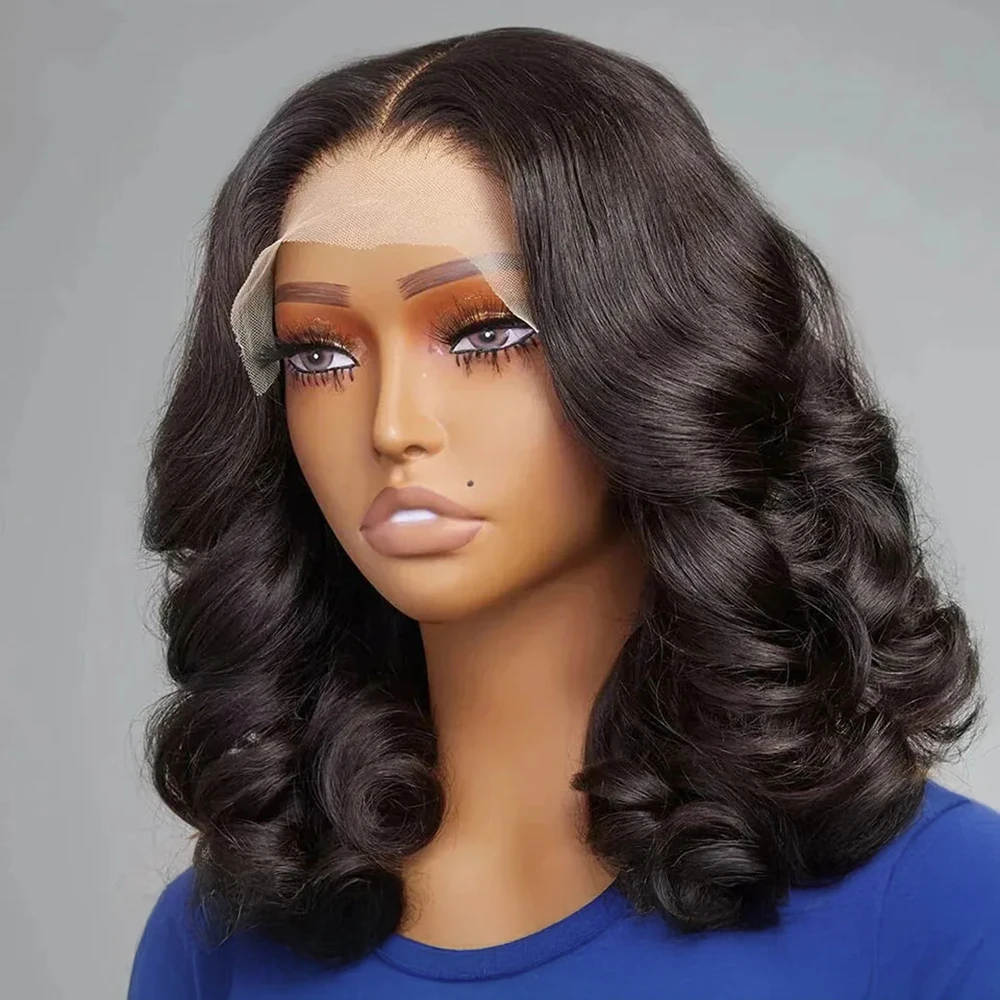 Perruque Bob Lace Frontal Wig Body Wave courte sans colle, cheveux naturels, 13x6, 13x4, HD, pre-plucked, densité 250%, pour femmes