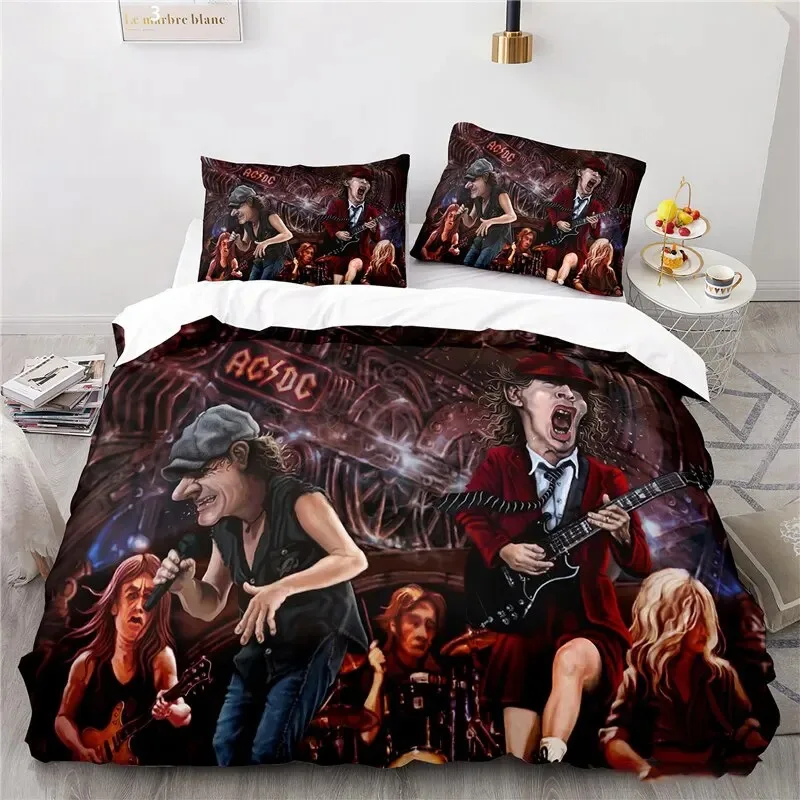 

3D Print Rock Band AC/DC Bedding Set Double Twin King Duvet Cover Comforter Pillowcase Boys Girls Adults Bedroom