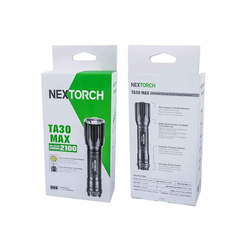 Nextorch TA30 MAX Tactical Flashlight 2100 Lumen High Brightness, 21700 USBC Battery, Outdoor  camping, LED Professional torch