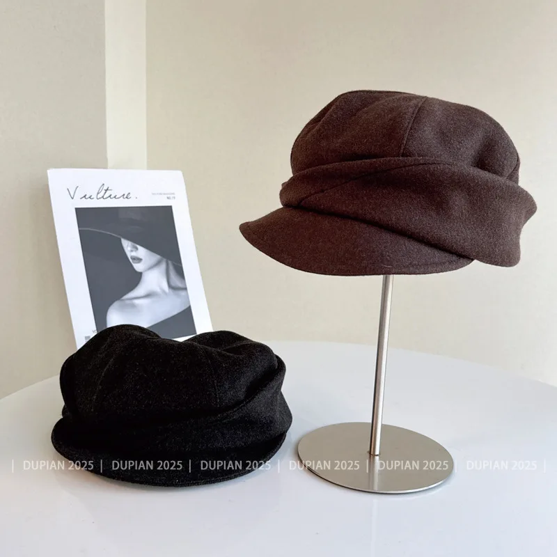 

Винтажные однотонные шерстяные береты нестандартной формы со складками, женские осенне-зимние повседневные теплые универсальные литературные шляпы художника в стиле ретро