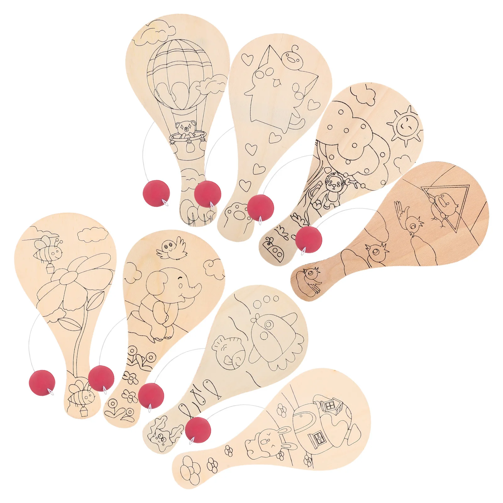 Raquette vierge en bois pour enfants, 8 pièces, peinture à la main, artisanat de coloriage pour l'art créatif, jouet de pagaie amusant en famille