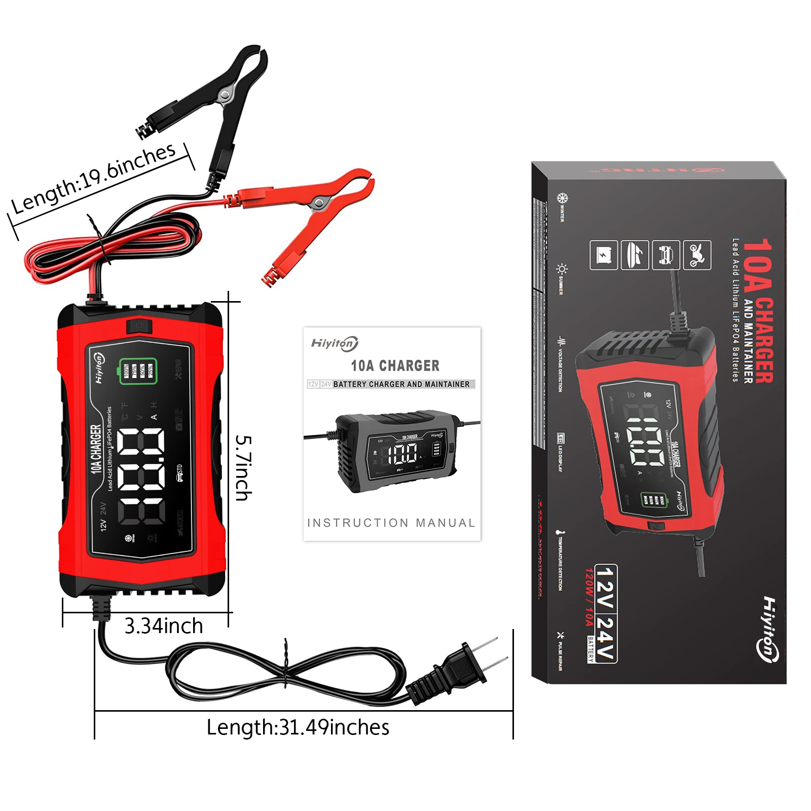 Hiyiton 12V 24V 10A araba pil şarj cihazı için AGM jel islak kurşun asit lityum LiFePO4 akıllı hızlı şarj piller darbe onarım